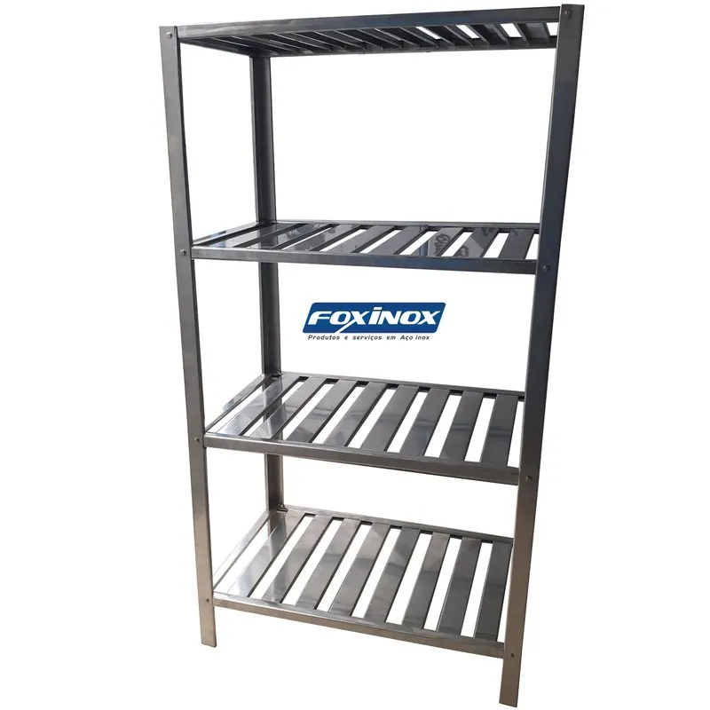 Estante em Aço Inox com 4 Planos Gradeados